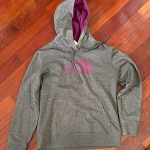 The North Face Gray Hoodie with Plum Logo Lined Hood